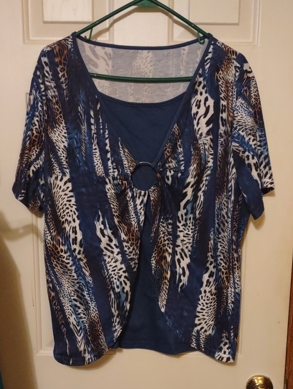 Women's Navy Blue Animal Print Layered Top